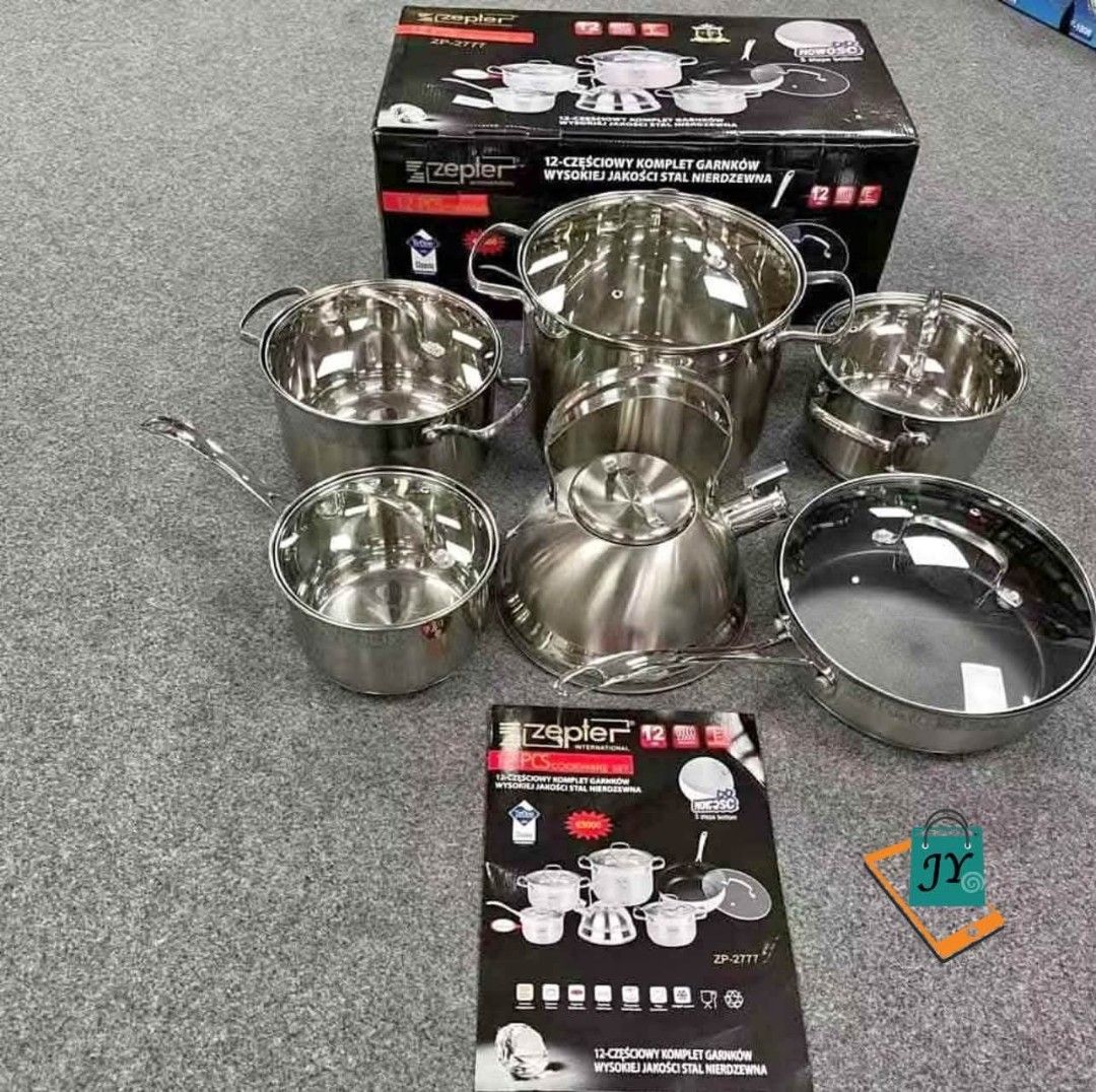 Zepter 12-Piece Cookware Set (Category: Cookware & Accessories) located in Manila. Submitted by chaionlineshop (Listing ID 1456512713, Image 1). Description: - Zepter 12-piece Cookware Set (Model ZP-2777) - Made from high-quality stainless steel - Set includes pots, pans, and a kettle - Ideal for everyday cooking needs - Comes in its original packaging.