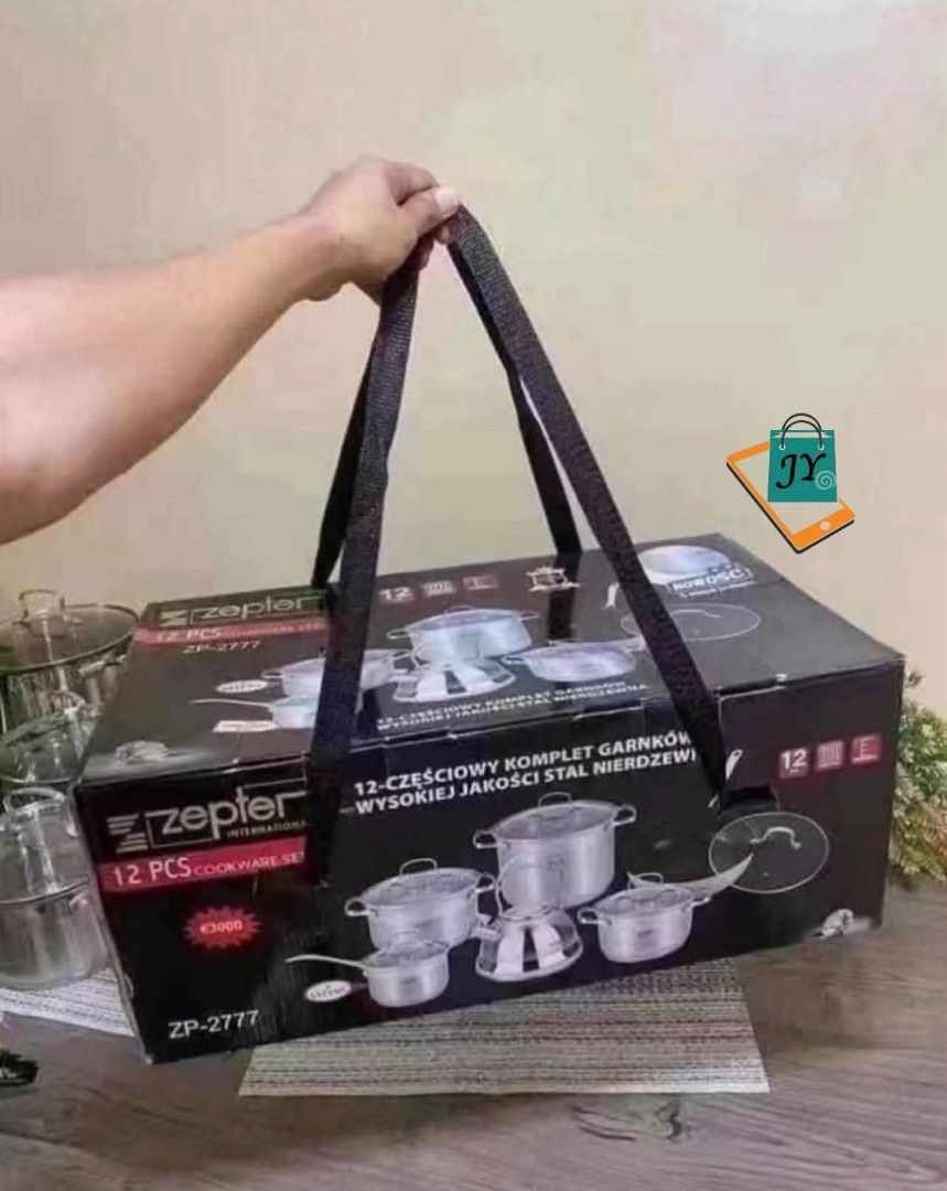 Zepter 12-Piece Cookware Set (Category: Cookware & Accessories) located in Manila. Submitted by chaionlineshop (Listing ID 1456512713, Image 2). Description: - Zepter 12-piece Cookware Set (Model ZP-2777) - Made from high-quality stainless steel - Set includes pots, pans, and a kettle - Ideal for everyday cooking needs - Comes in its original packaging.