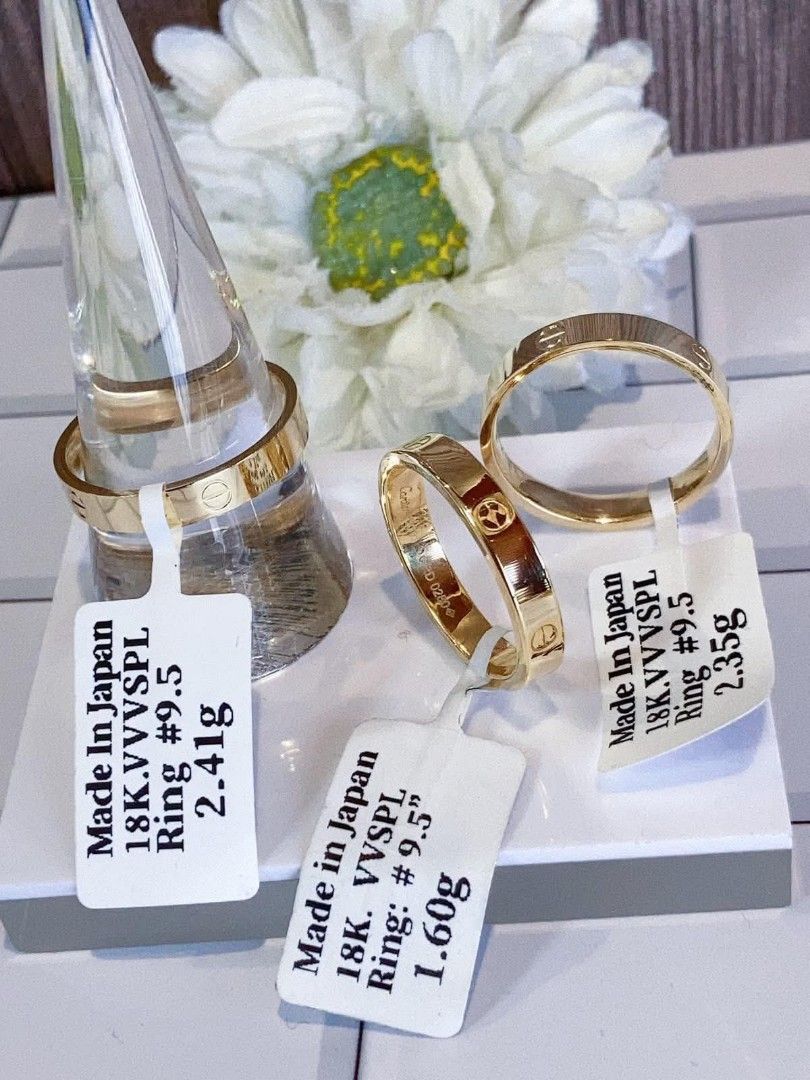 18k Japan Gold Cartier ring (Category: Rings) located in Manila. Submitted by bhelgoldseller2ndaccount (Listing ID 1453427597, Image 2). Description: New!!✨New!!✨New!! Authentic 18k Japan Golds 💯pawnable/naisasanla 💯with high appraisal rate 💯good investment 💯Direct supplier price 👉OPEN for resellers 🌺please take time to evaluate their actual sizes and grams 👉Best panggift for all occasions ✅ Sold per grams not per piece Kya lowest price ✅W