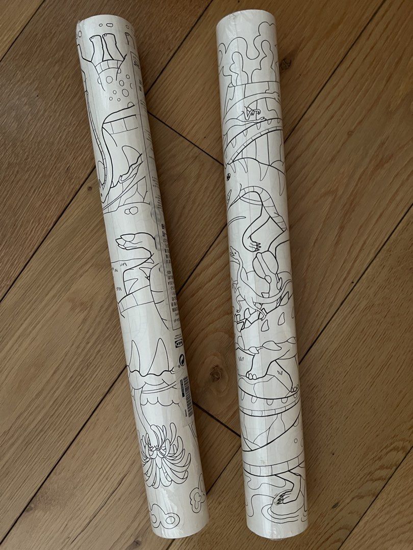 2 Rolls Dinosaur and Dragon Coloring Paper (Category: Craft Supplies & Tools) located in Muntinlupa City. Submitted by tpb586 (Listing ID 1453248911, Image 1). Description: - Two rolls of IKEA coloring paper (brand new, sealed) - Designs: Dinosaurs - Ideal for kids' coloring and creative activities - P100 each roll, P150 for both - Shipping via J&T, shipping fee c/o buyer.
