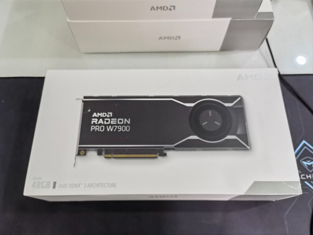 AMD Radeon™ PRO W7900 Professional Graphics 48GB (Category: Computer Parts) located in Muntinlupa City. Submitted by bongskie1970 (Listing ID 1453295464, Image 1). Description: AMD Radeon™ PRO W7900 Professional Graphics 48GB GPU Specifications GPU Architecture AMD RDNA™ 3 Hardware Raytracing Yes Dedicated Memory Size 48 GB Dedicated Memory Type GDDR6 AMD Infinity Cache Technology 96 MB Memory Interface 384-bit Peak Memory Bandwidth 864 GB/s Memo
