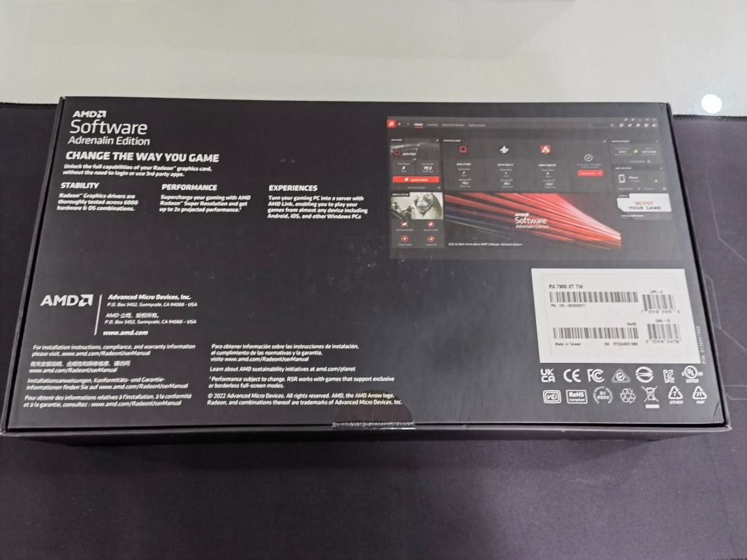 AMD Radeon RX7900XT (Category: Computer Parts) located in Muntinlupa City. Submitted by bongskie1970 (Listing ID 1453279434, Image 2). Description: AMD Radeon™ RX 7900 XT Power Connector 2x8-Pin Compute Units 84 Boost Frequency Up to 2400 MHz Game Frequency 2000 MHz AMD Infinity Cache Technology 80 MB Memory Speed Up to 20 Gbps Max Memory Size 20 GB Memory Type GDDR6 Memory Bandwidth Up to 800 GB/s Effective Memory Bandwidth Up to 2900 GB/sRay Ac