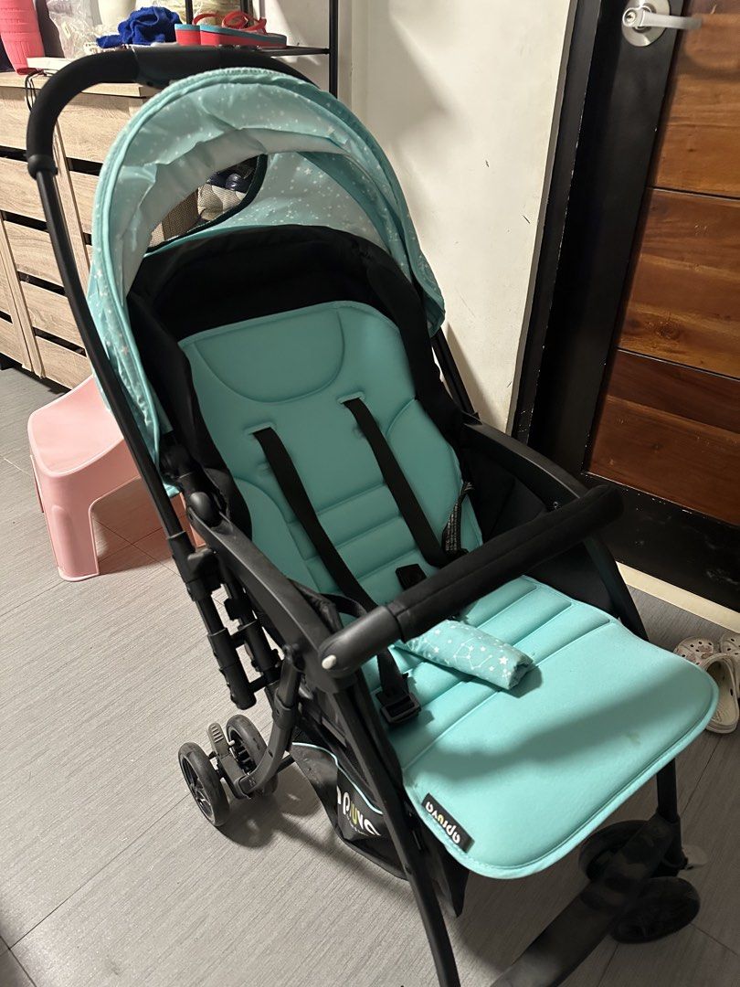 Apruva Baby Stroller Teal Star Pattern (Category: Strollers) located in Manila. Submitted by lalaineanne (Listing ID 1453416889, Image 3). Description: - Teal baby stroller with cute star pattern canopy - Comfortable padded seat and harness - Easy to maneuver with swivel wheels - Folds for convenient storage - Ideal for daily walks and travel - Ready for its next adventure! Twice lang nagamit kasi ayaw ng baby sa stroller. Stock lang 100% functio