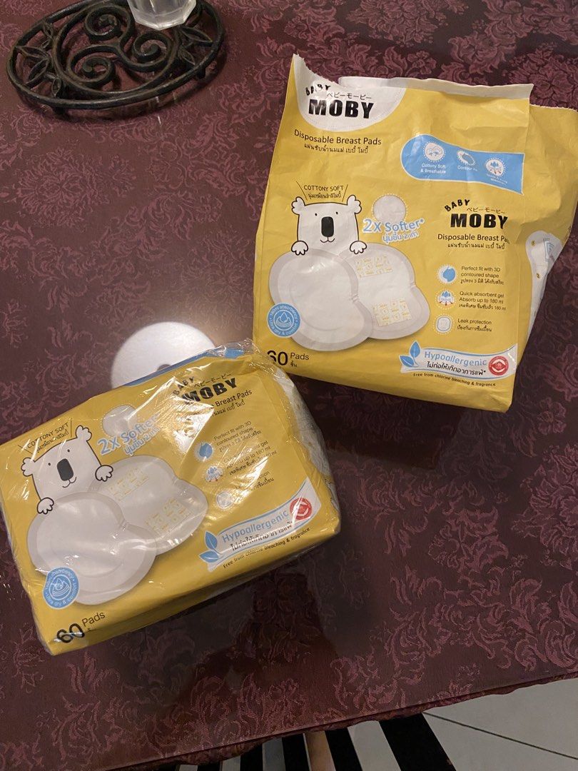 Baby Moby Absorbent Breast Pads (Category: Breastfeeding & Bottle Feeding) located in Pasig City. Submitted by knick_rae (Listing ID 1453302387, Image 1). Description: Absorbent breast pads with adhesive to stick inside of bras or nursing bras. Super soft so does not chafe. 1 sealed pack of 60 pads 1 pack with 23 pads Selling all for 350 Price negotiable.