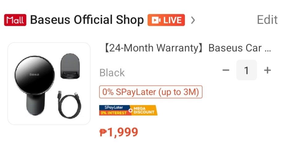 Baseus Big Energy Car Mount Wireless Charger (Category: Chargers & Cables) located in Paranaque City. Submitted by mab.villareal (Listing ID 1453296357, Image 3). Description: - Baseus Big Energy Car Mount Wireless Charger - Color: Black - Functions as a wireless charger for your phone - Conveniently attaches to your car's air vent - Includes USB cable for charging - Ideal for keeping your phone powered up while driving.