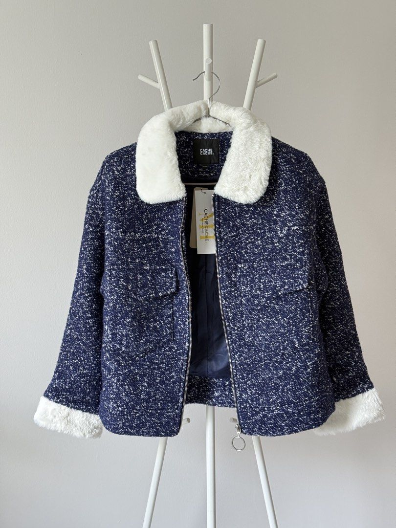 Cache Cache Jacket (Category: Coats, Jackets and Outerwear) located in Bayan Lepas. Submitted by elynncloset (Listing ID 1453246747, Image 2). Description: Brand new with tag Tagged size M but fits S better Suitable for autumn Laid flat measurement Chest: 49cm Length: 56cm.