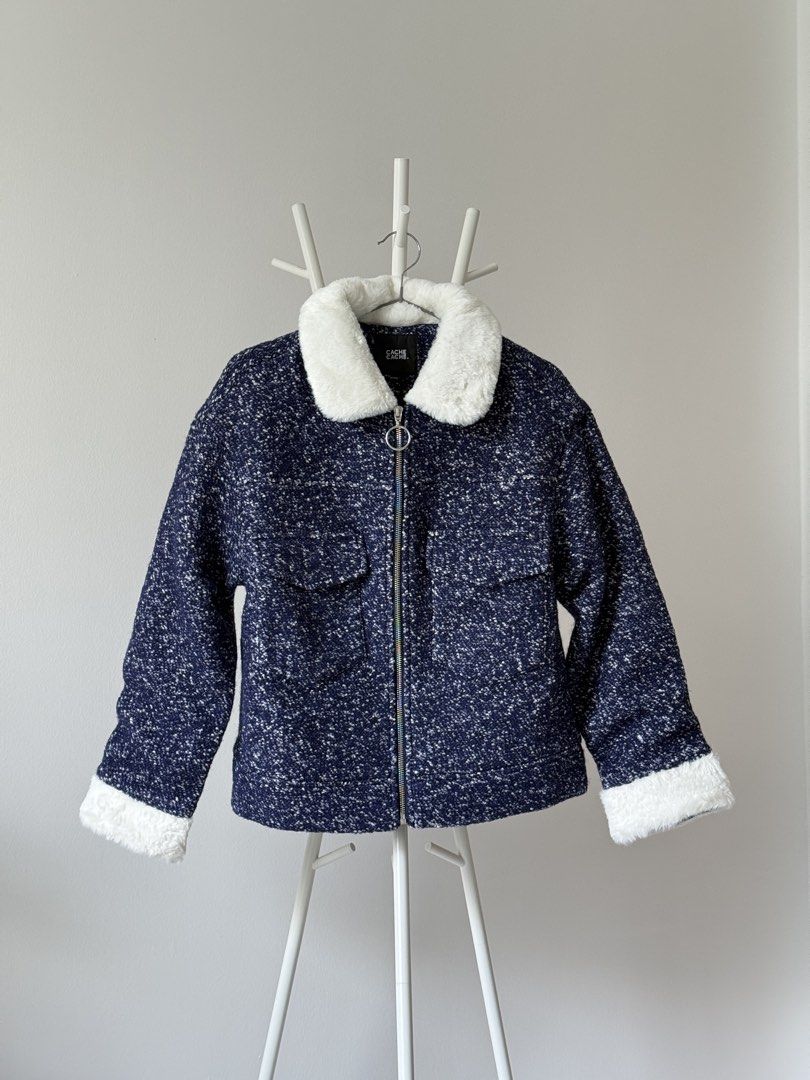Cache Cache Jacket (Category: Coats, Jackets and Outerwear) located in Bayan Lepas. Submitted by elynncloset (Listing ID 1453246747, Image 1). Description: Brand new with tag Tagged size M but fits S better Suitable for autumn Laid flat measurement Chest: 49cm Length: 56cm.