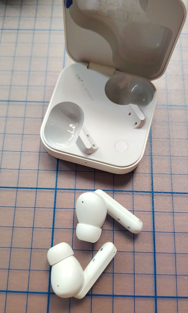 CMF by Nothing Buds Pro 2 (Case and right earbud working) (Category: Earphones) located in Cainta. Submitted by chiapavez (Listing ID 1453262299, Image 3). Description: Defect: Left earbud not charging or connecting. - CMF by Nothing Buds Pro 2 (Grey). Bought brand new here, June 2026. - Includes box, cable wire, extra eartips - with signs of use/ mild staining on case (see pictures).