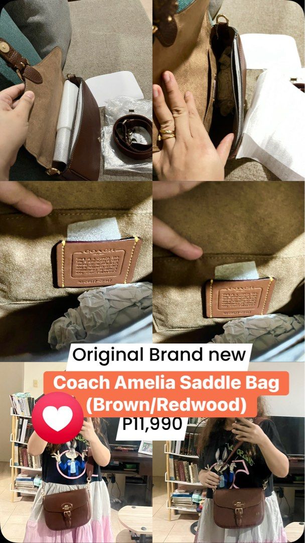 Coach Amelia Saddle Bag Brown/Redwood (Category: Luxury Bags & Wallets) located in Caloocan City. Submitted by kcdiliman (Listing ID 1453278421, Image 1). Description: - Authentic Coach Amelia Saddle Bag - Color: Brown/Redwood with white accent - Adjustable strap for versatile wear - Multiple interior compartments for organization - Recently purchased - Unused.