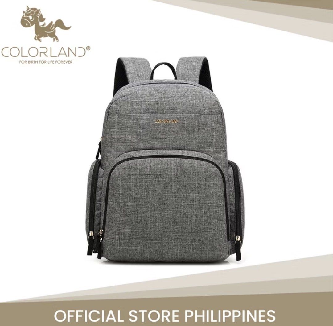 COLORLAND MOMMY DIAPER BACKPACK 🎒👶 (Category: Diaper Bags & Wetbags) located in Quezon City. Submitted by grai25 (Listing ID 1453397255, Image 1). Description: COLORLAND MOMMY DIAPER BACKPACK 🎒👶 **BRAND & DETAILS:** - Brand: COLORLAND - UK Brand “For Birth For Life Forever” - Color: Heather Gray - Material: 100% Polyester - Size: L=32cm x W=16cm x H=39cm - Condition: LIKE NEW ✨ Barely used. Alagang alaga. No flaws, no stains. **FEATURES:** ✓ 