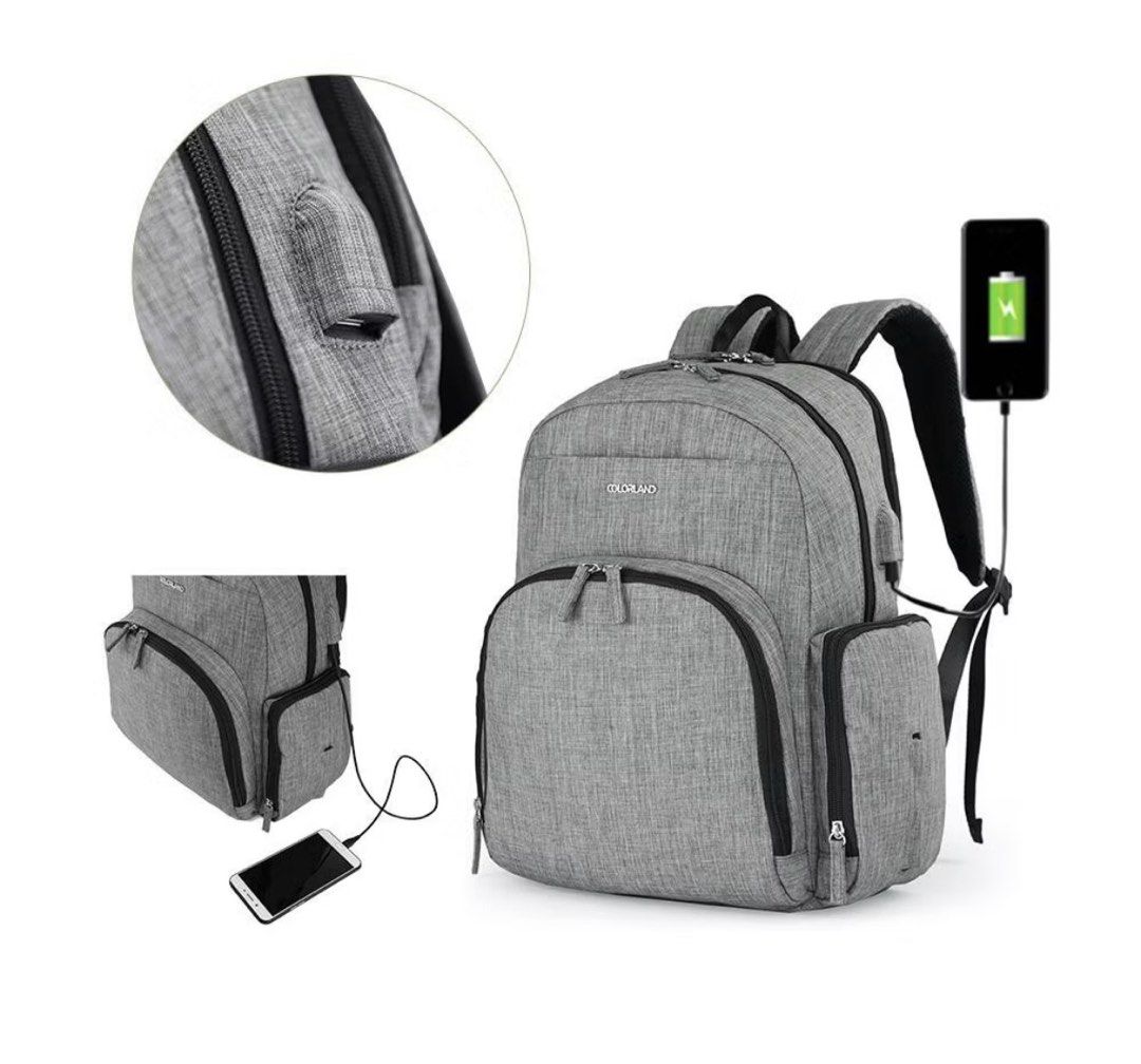 COLORLAND MOMMY DIAPER BACKPACK 🎒👶 (Category: Diaper Bags & Wetbags) located in Quezon City. Submitted by grai25 (Listing ID 1453397255, Image 2). Description: COLORLAND MOMMY DIAPER BACKPACK 🎒👶 **BRAND & DETAILS:** - Brand: COLORLAND - UK Brand “For Birth For Life Forever” - Color: Heather Gray - Material: 100% Polyester - Size: L=32cm x W=16cm x H=39cm - Condition: LIKE NEW ✨ Barely used. Alagang alaga. No flaws, no stains. **FEATURES:** ✓ 