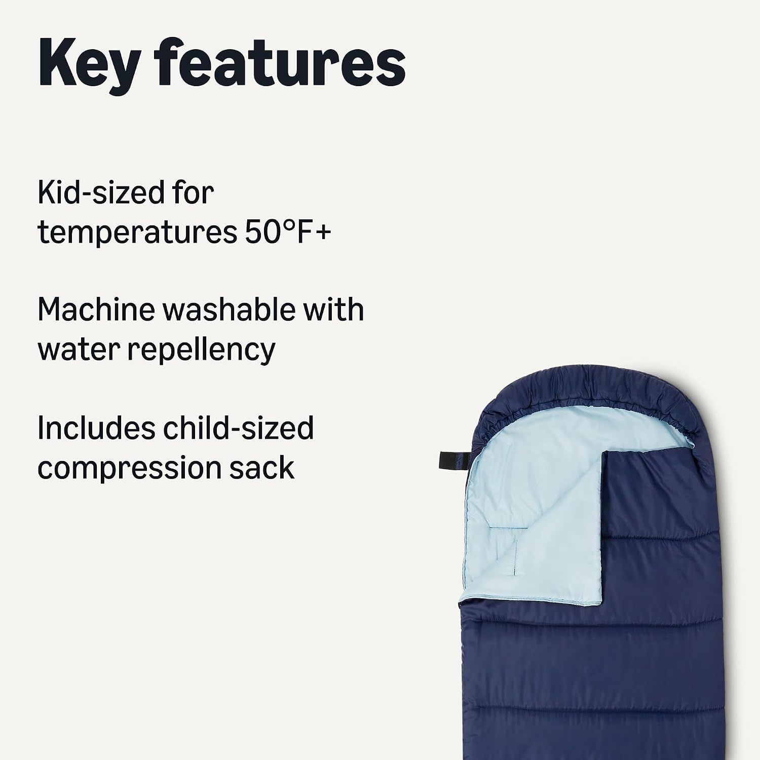 (com) Basics (Category: Kids Toys) located in Singapore. Submitted by borderxsg (Listing ID 1453426353, Image 2). Description: 100% Polyester Imported CHILD-SIZED COMFORT: Specially designed kids' sleeping bag fits children up to 5'3" tall; temperature rated for 10°C (50°F) and warmer — perfect for spring, summer, and fall camping, backpacking, and sleepovers VERSATILE DESIGN: Machine washable for easy maintenance; water-repellent outer shell pro