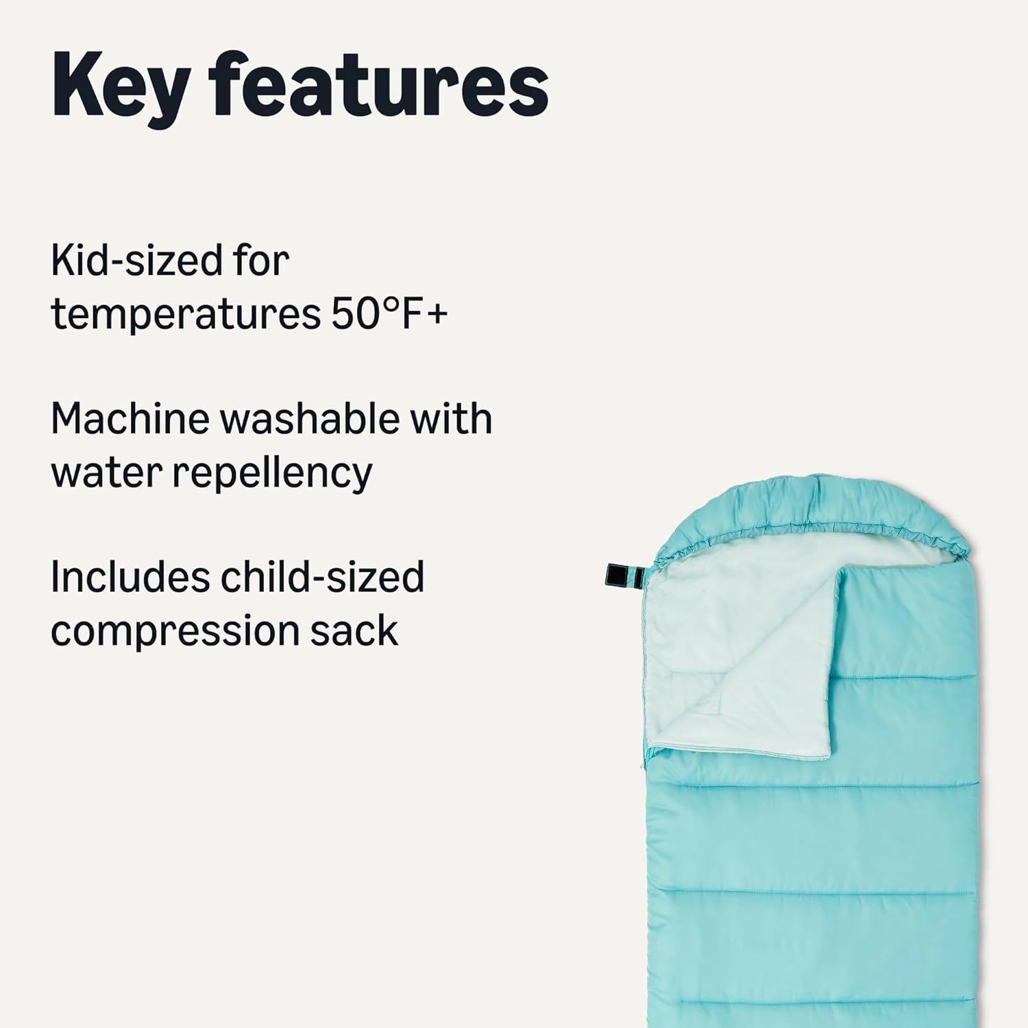 (com) Basics (Category: Kids Toys) located in Singapore. Submitted by borderxsg (Listing ID 1453426399, Image 2). Description: 100% Polyester Imported CHILD-SIZED COMFORT: Specially designed kids' sleeping bag fits children up to 5'3" tall; temperature rated for 10°C (50°F) and warmer — perfect for spring, summer, and fall camping, backpacking, and sleepovers VERSATILE DESIGN: Machine washable for easy maintenance; water-repellent outer shell pro