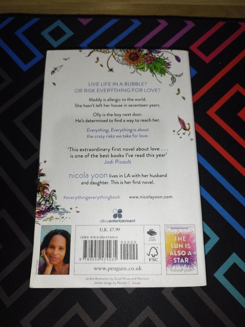 Everything Everything by Nicola Yoon Paperback (Category: Storybooks) located in Pasig City. Submitted by jujuntwice (Listing ID 1453424691, Image 2). Description: Nicola Yoon's 'Everything Everything' paperback. A heartwarming story about love and taking risks. Perfect for fans of 'All the Bright Places'. Read it before you see the film! Great for young adult readers..