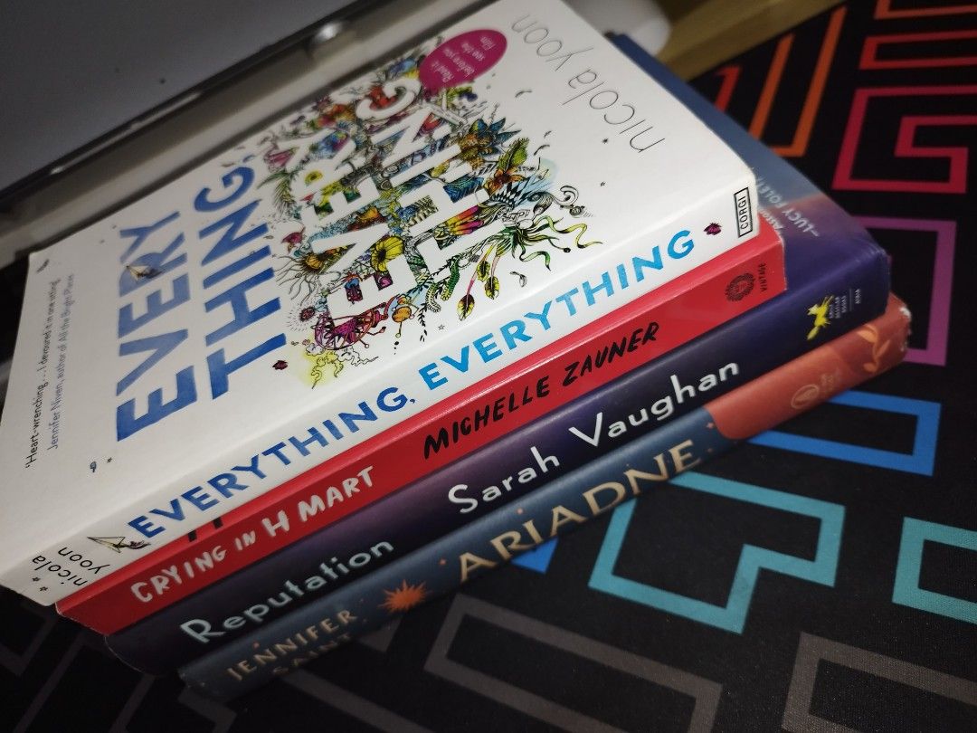 Everything Everything, Reputation (Category: Storybooks) located in Pasig City. Submitted by jujuntwice (Listing ID 1453424863, Image 2). Description: Bundle of 2 books: - 'Everything, Everything' by Nicola Yoon - 'Reputation' by Sarah Vaughan Great additions to any book lover's collection. - Ariadne' by Jennifer Saint SOLD - 'Crying in H Mart' by Michelle Zauner SOLD.