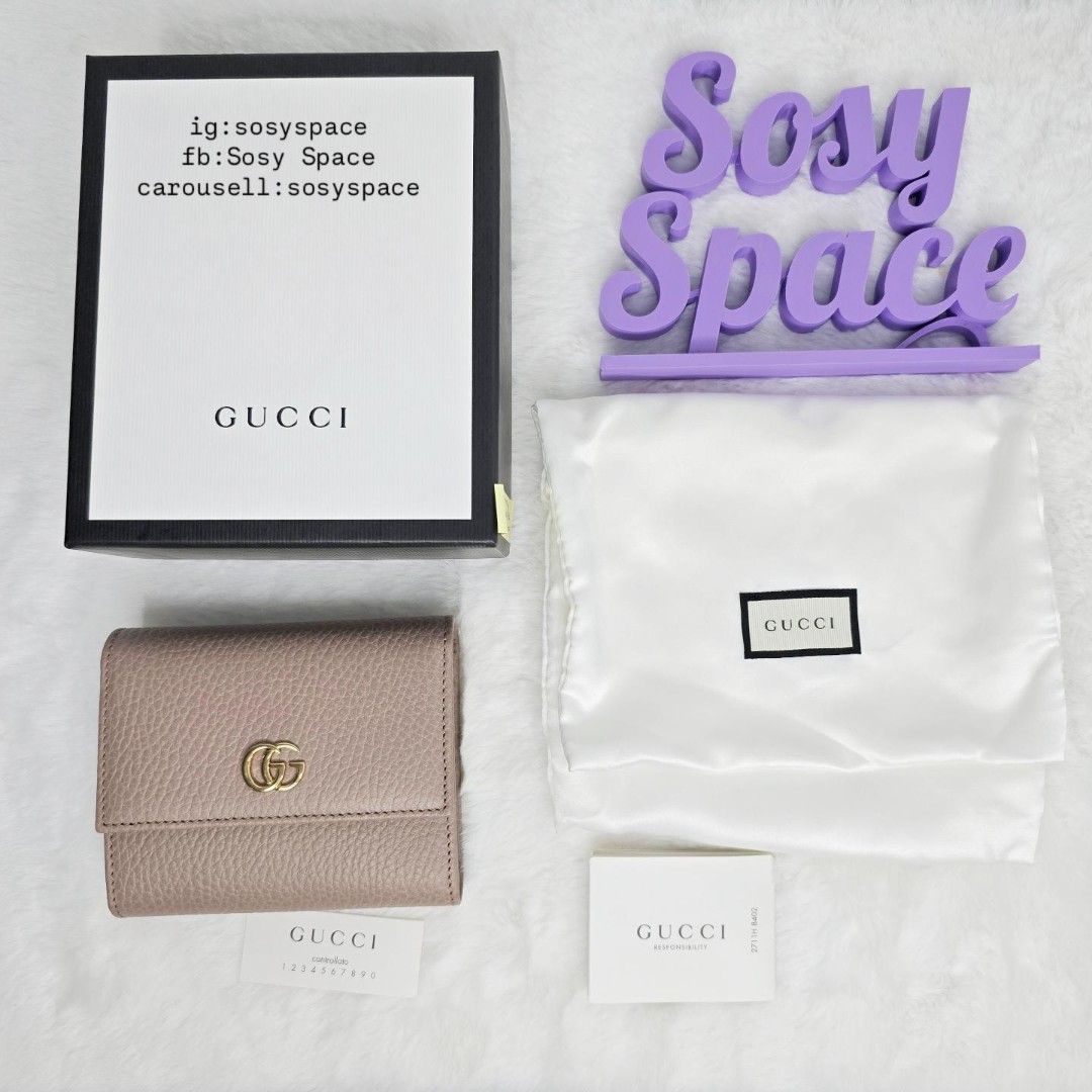 Gucci GG Marmont Trifold Wallet (Category: Luxury Bags & Wallets) located in Lucena. Submitted by sosyspace (Listing ID 1453309735, Image 1). Description: G. U. C. C. I. 04B1P9 GG Marmont Tri-fold Wallet Beige Hue Textured Dollar Calfskin Leather Iconic gold-tone interlocking double G hardware 11.5 x 3 x 10 cm Condition: Pre-Owned Brand New Includes: Box, dustbag, care card, silaca gel Final Price: Php 28,500 + HF + SF 🩷🩷🩷🩷🩷🩷🩷🩷 (Best Pric