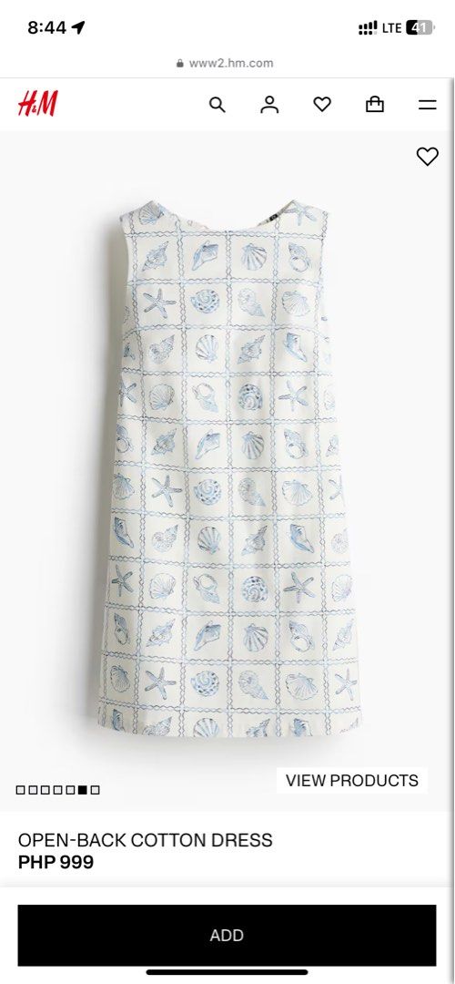H&M Open-Back Cotton Dress - Seashell Print (Category: Dresses) located in Santa Rosa. Submitted by jstna (Listing ID 1453427245, Image 2). Description: - Cute H&M dress - White with blue seashell print - Sleeveless design - Open back with tie-bow detail - A-line cut - Perfect for summer - Worn once.