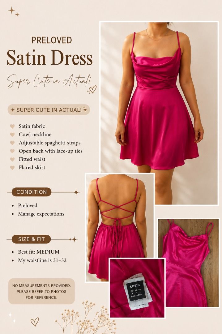 Hot Pink Satin Dress (Category: Dresses) located in Marikina City. Submitted by decluttermnl101 (Listing ID 1453235944, Image 1). Description: Hello! 💕 -Location for shipping: Lower Antipolo / Ortigas / Pasay (Every Thursday only) - Please manage expectation as this is a preloved item. There may be damages I have failed to see, but rest assured that I’ve done inspection prior posting. ☺️ - Feel free to message me for questions, I’d love to respo
