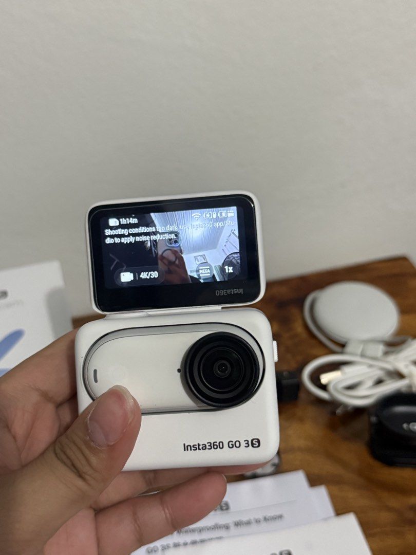 Insta360 GO 3S (128GB) – Complete Set (Category: Cameras) located in Binan City. Submitted by azriiila (Listing ID 1453350181, Image 3). Description: 📦 In the Box: * Insta360 GO 3S with Action Pod * Charging Cable * Lens Guard * Magnet Pendant * Easy Clip * Pivot Stand (cracked but still usable) * Warranty Card * Quick Start Guide 🎁 Freebies / Extras: * Pouch * Silicone Cover for Insta360 GO 3S * Silicone Cover for Action Pod * Protective Case 