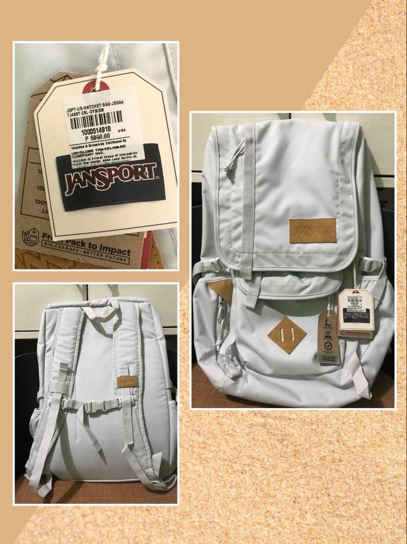 JanSport Hatchet Backpack JS0A4 7J488T Light Grey (Category: Backpacks) located in Makati City. Submitted by raphriri020709 (Listing ID 1453363407, Image 1). Description: - JanSport Hatchet backpack - Color: Light Grey - Made with recycled materials - Imported and exclusively distributed by Uniglobe Travelware Company Inc. - Ideal for everyday use and travel - Spacious design for all your essentials.