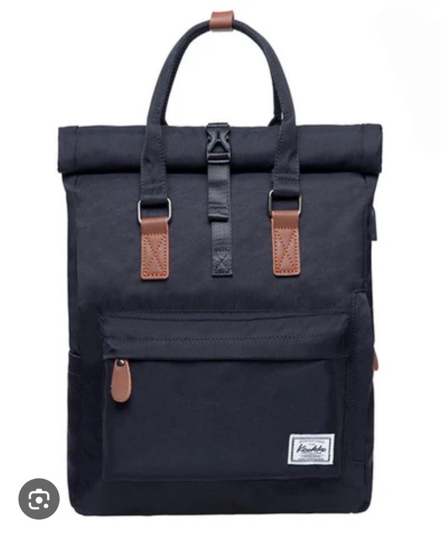 Kaukko Roll Top Backpack - Black (Category: Backpacks) located in Manila. Submitted by shaider29 (Listing ID 1453397429, Image 1). Description: Kaukko Black Roll Top Backpack. Features front zip pocket, buckle closure, leather accents, and adjustable straps. Perfect for daily use or travel..