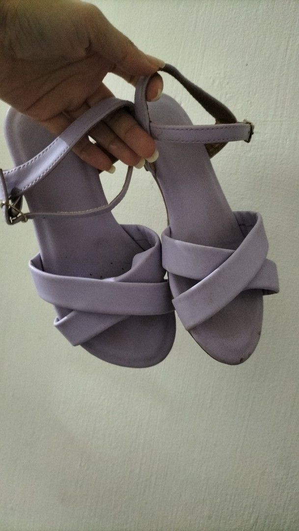 Lavender Strappy Sandals with Buckle Ankle Strap (Category: Flats & Sandals) located in Angeles City. Submitted by morikori (Listing ID 1453277731, Image 2). Description: - Cute lavender sandals - Size 37 - Strappy design across the front - Adjustable buckle strap around the ankle - Soles show some signs of wear - Great for casual outings.