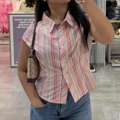 lovito colorful striped cinched polo (Category: Blouses) located in Makati City. Submitted by fairylees (Listing ID 1453397723, Image 3). Description: used once.