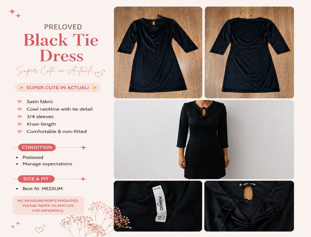 Mango Black Dress (Above the knee) (Category: Dresses) located in Marikina City. Submitted by decluttermnl101 (Listing ID 1453236242, Image 1). Description: Hello! 💕 -Location for shipping: Lower Antipolo / Ortigas / Pasay (Every Thursday only) - Please manage expectation as this is a preloved item. There may be damages I have failed to see, but rest assured that I’ve done inspection prior posting. ☺️ - Feel free to message me for questions, I’d