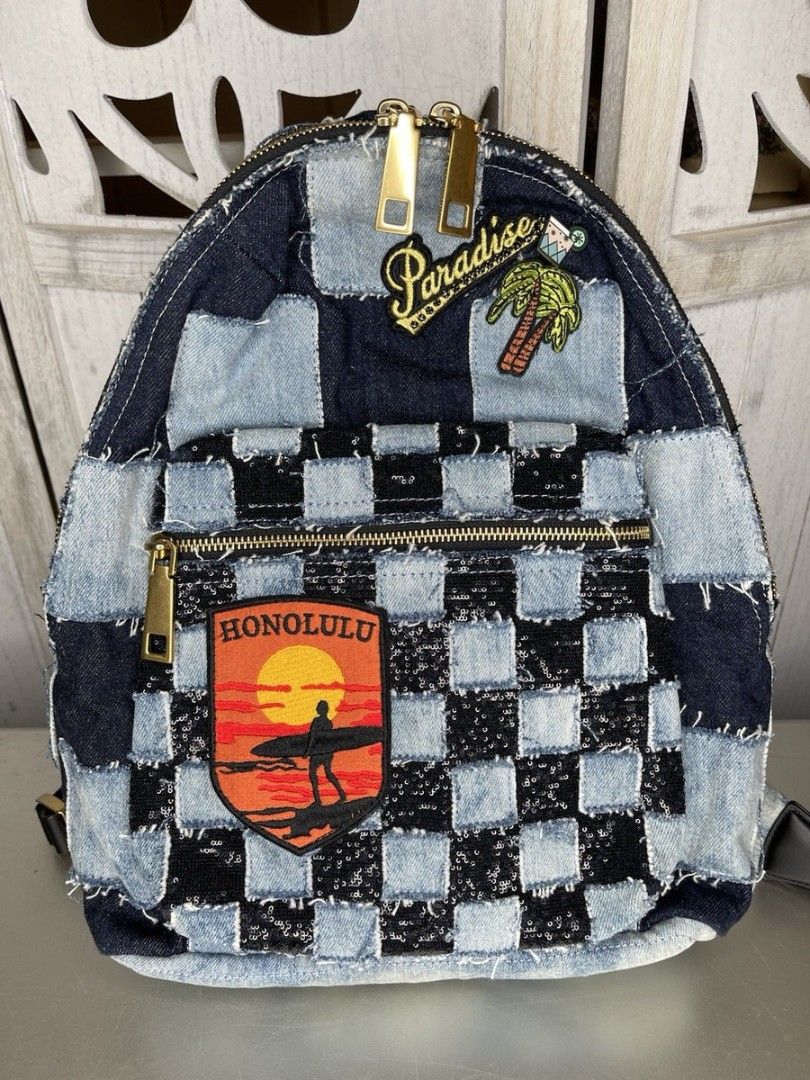 Marc Jacobs Patchwork Denim Backpack features a distressed honolulu (Category: Luxury Bags & Wallets) located in Bulacan. Submitted by wendyluxury (Listing ID 1453410481, Image 3). Description: Marc Jacobs Patchwork Denim Backpack features a distressed Honolulu scene patch and checkered denim detailing good condition negotiable orig.