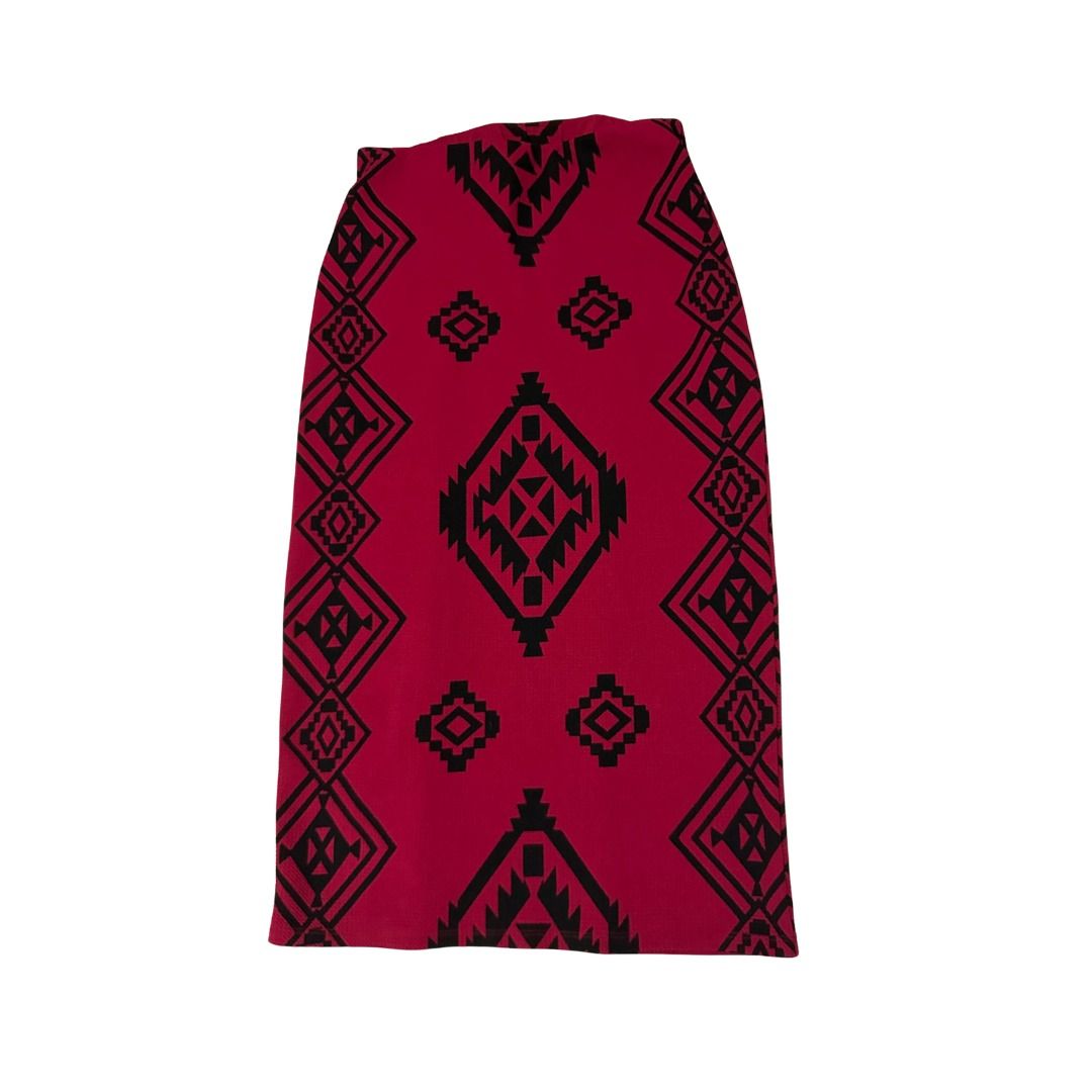 Maroon Maxi Skirt Hot Gal (1X) (Category: Skirts) located in Pasig City. Submitted by polyhedra_ (Listing ID 1453344622, Image 1). Description: - Size: 1X - Eye-catching red and black geometric pattern with diamonds and zig-zags. - Stretchy fabric for ultimate comfort. - Perfect for versatile styling, from casual to dressy. - Effortlessly pairs with various tops. Pre-loved clothes available for sale 💗 RFS: Decluttering. All items in my shop are 