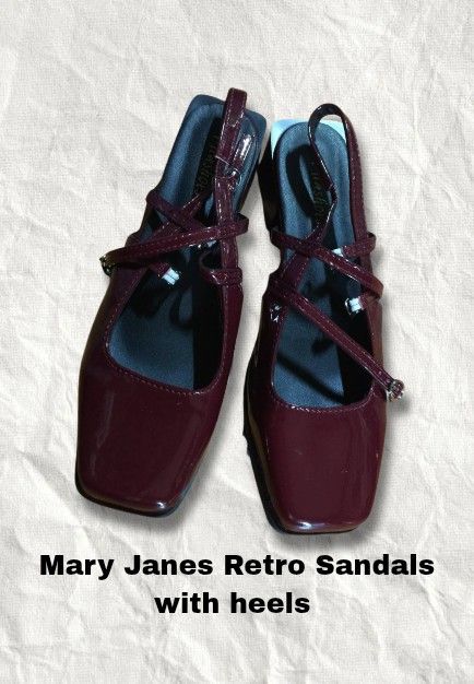 Mary Janes Retro Sandals with heels (Category: Sandals) located in Angono. Submitted by serienity (Listing ID 1453250028, Image 1). Description: ₊˚‧ ۶ৎ ˚. Mary Janes 🍥 Size 39-40 🍥 Wore ONCE. pristine condition. no issues or flaws! 🍥 Wine red color 🍷 perfect for any fit~ 🍥 Still has its shoe dust bag ‼️original price is almost 400php 🛒RFS: need space and won't use it anymore 📍Angono/Binangonan, Rizal 💸 Gcash/Cash 🚚 Jnt/Lalamove.