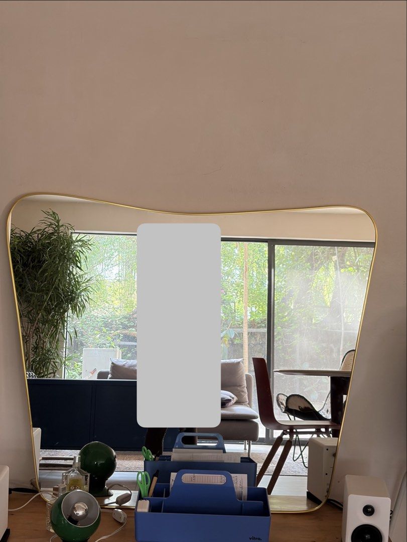 Metal Wall Mirror with Curved Edges (Category: Mirrors) located in Makati City. Submitted by ella.gu (Listing ID 1453251365, Image 2). Description: Features - slim frame and curved edges - gold metal frame for a polished touch to bare walls - ideal for entryways or living rooms - easy to hang with the included brackets Very much like those you’d find in Crate & Barrel Dimensions - Top width: 39 in - Bottom width: 31 in - Height: 33 in RFS: redeco