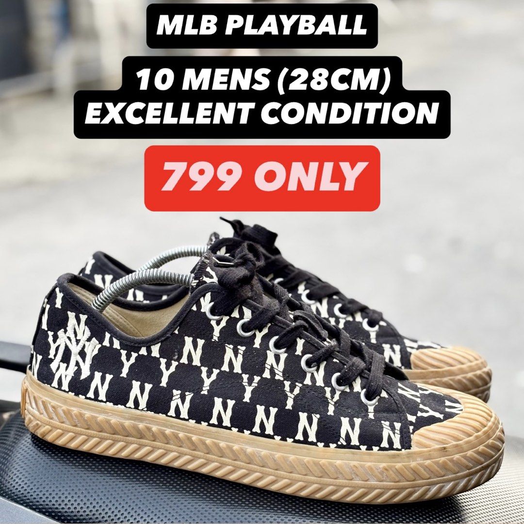 MLB Playball NY Yankees (Category: Sneakers) located in San Fernando. Submitted by kickslocker (Listing ID 1453236075, Image 1). Description: - MLB Playball sneakers - Black with NY Yankees logo pattern - Men's Size 10 (28cm) - Tan colored soles - Black laces - Ready for a new owner.