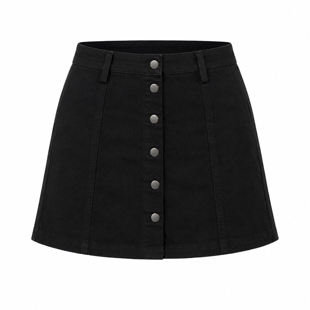 New Look 915 Generation Black Denim Button-Front Skirt (Category: Skirts) located in San Ildefonso. Submitted by rgdeclutters (Listing ID 1453306700, Image 1). Description: L 16" W 27".