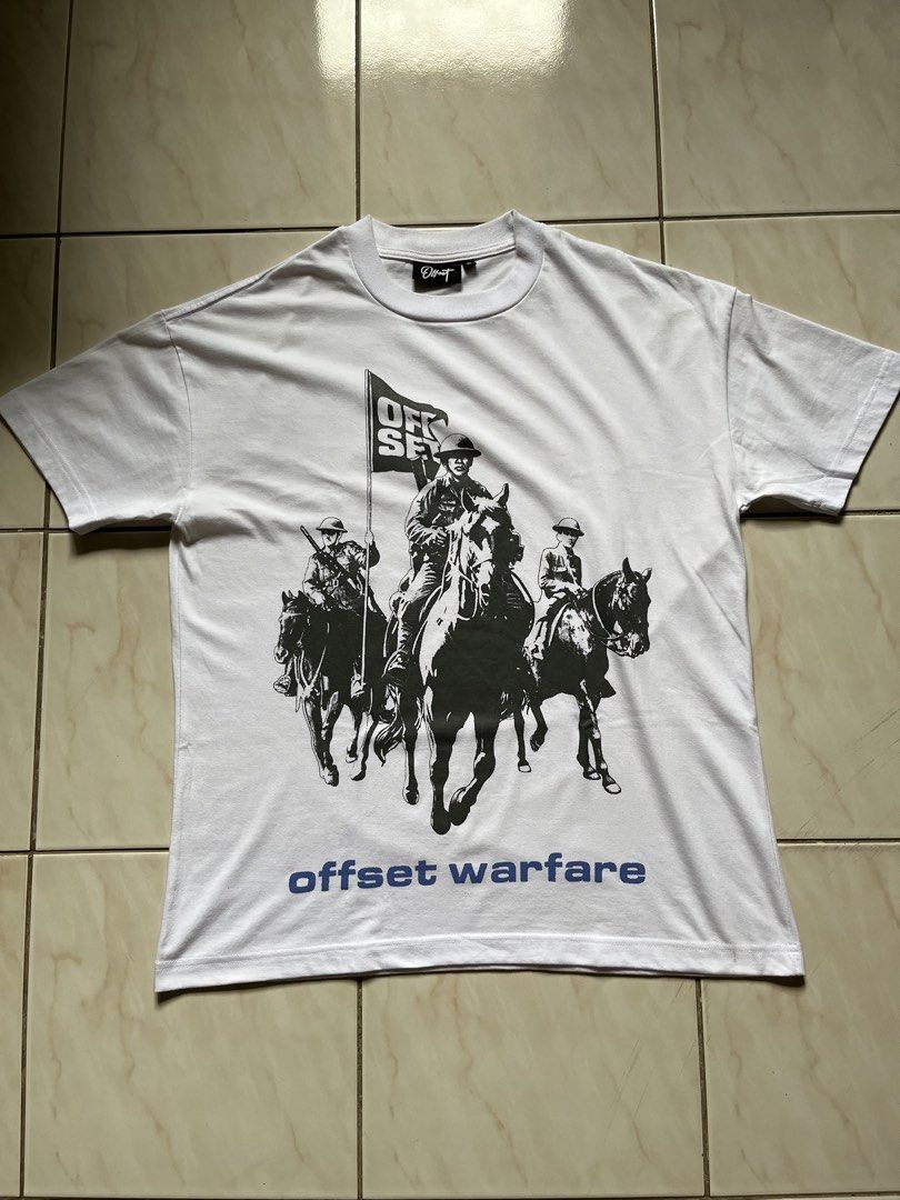 Offset Warfare Tee White (Category: Activewear) located in Calapan. Submitted by clothing_shoes24 (Listing ID 1453337505, Image 1). Description: Offset Warfare Tee White M on tag 22x27 well used with minimal stains.