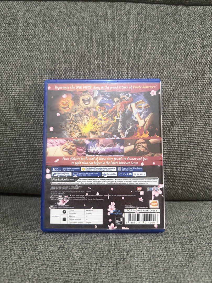 One Piece Pirate Warriors 4 PS4 Game (Category: PlayStation) located in Manila. Submitted by carlocach62814 (Listing ID 1453285912, Image 2). Description: - One Piece Pirate Warriors 4 for PlayStation 4 - Experience the One Piece story in the grand return of Pirate Warriors - Explore new arcs like Wano Country and the land of the Shinobi - Encounter more friends and foes than ever before in the series - Compatible with PS4 Pro.