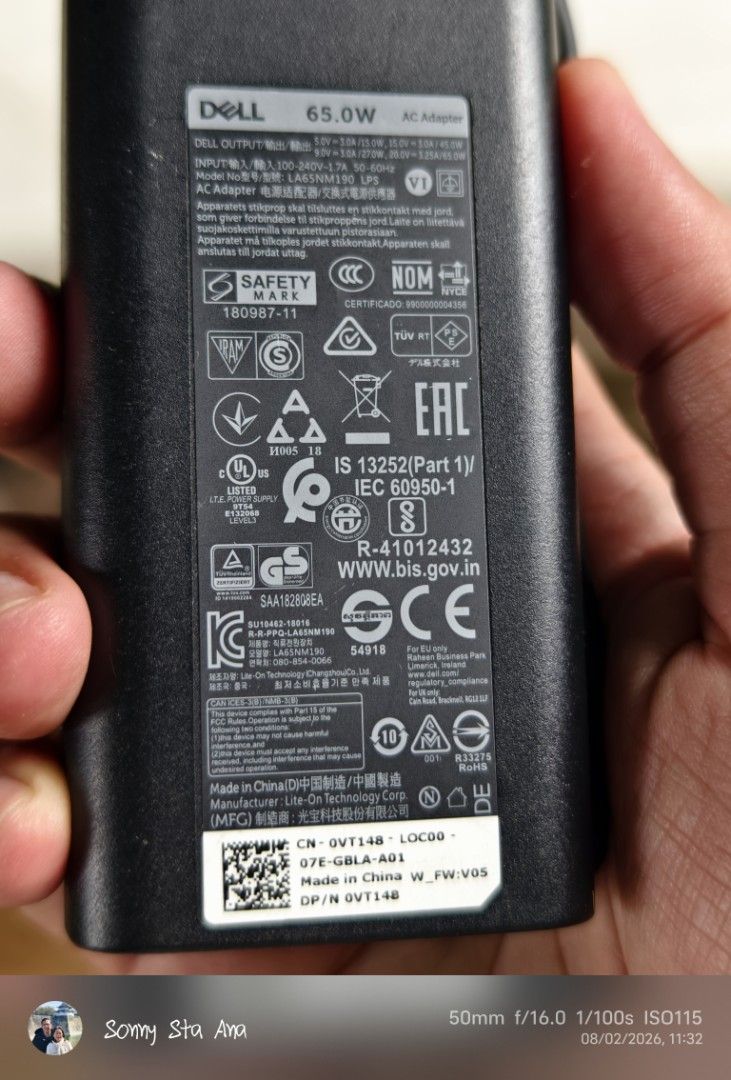 Original Dell 65W Type C - AC Adapter Charger (Category: Chargers) located in Quezon City. Submitted by gadgetsun (Listing ID 1453257977, Image 2). Description: - Genuine Dell 65W AC Adapter - Input: 100-240V~1.7A, 50-60Hz (Works Worldwide) - Output: 19.5V==3.34A - Model number clearly labeled on the unit - Compatible with many Dell laptop models - Please verify compatibility with your specific Dell laptop before purchasing.