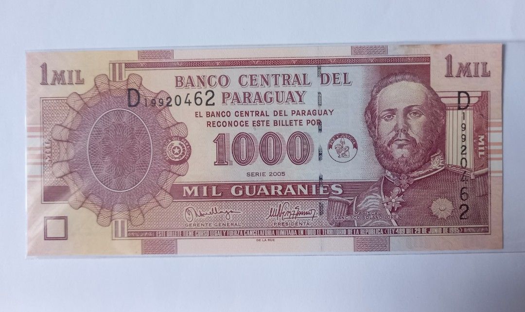 Paraguay banknote (Category: Currency) located in Manila. Submitted by gatleo (Listing ID 1453298939, Image 1). Description: May konting stain sa taas ng banknote. Cubao meetup only..