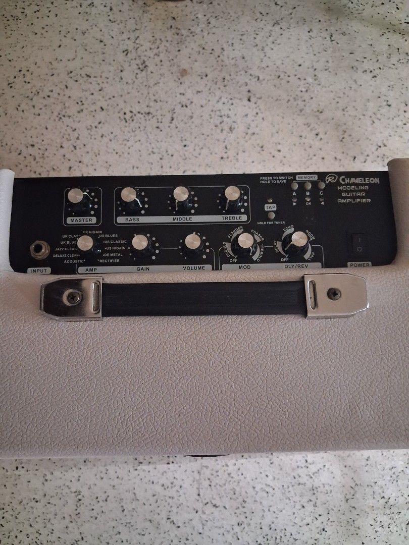 RJ Chameleon Modeling Amplifier 15W (Category: Soundbars, Speakers & Amplifiers) located in Manila. Submitted by warmtree_6c8201 (Listing ID 1453261630, Image 3). Description: - Minor Scratches - No issues - With Power Supply - 3 Saved Presets (Chorus Overdrive, Blues, Chorus) .
