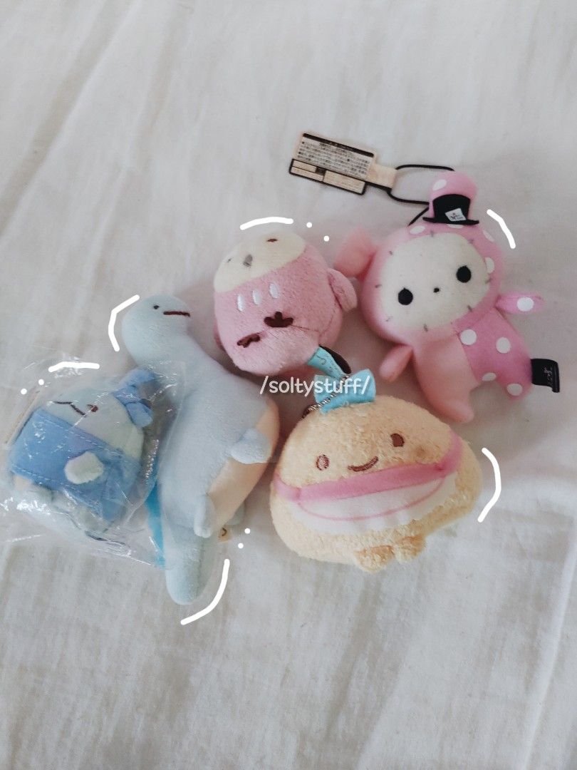 San-X Set (Category: Plushies & Soft Toys) located in Malolos. Submitted by soltyx (Listing ID 1453379599, Image 1). Description: can do by 2's 3 Sumikko Gurashi Tenori❌SOLD❌ 1 Sentimental Circus 1 Aji Furai Plush Charm.