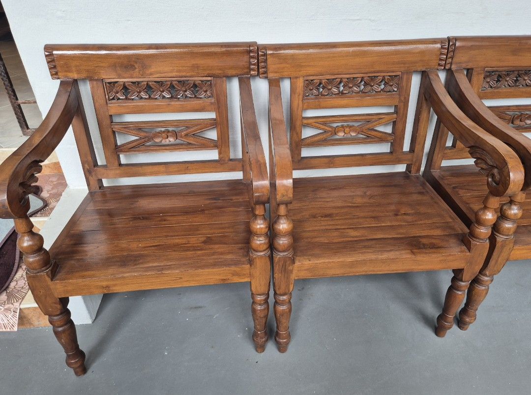 Solid Wood Sofa (Category: Sofas) located in Singapore. Submitted by ruzainamusah (Listing ID 1453273134, Image 1). Description: Solid wood 2-seater bench sofa with beautiful carvings and a rich finish. Sturdy and ready for your home. Price negotiable..