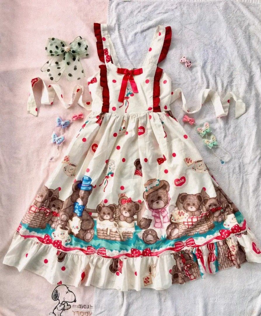 Sweet lolita bear jsk (Category: Dresses) located in Zamboanga. Submitted by n.n3evera_clawset (Listing ID 1453306872, Image 1). Description: ⠀ㅤ 𓈊 ⠀ : ¨ ·.· ¨ :ㅤㅤㅤ𝅄 ﾟ ⊹ ⠀ `· .⠀ϧ᱖⠀✨Bear lolita Jsk🌷 ⠀ㅤ ୧‿̩͙ ˖︵ꕀ⠀𝄞⠀ꕀ︵˖ ̩͙‿୨ 🌼Mine: 480 (au) ✨Small-Large 🌷Smoked back 💐With waist tie No when worn No flaws.