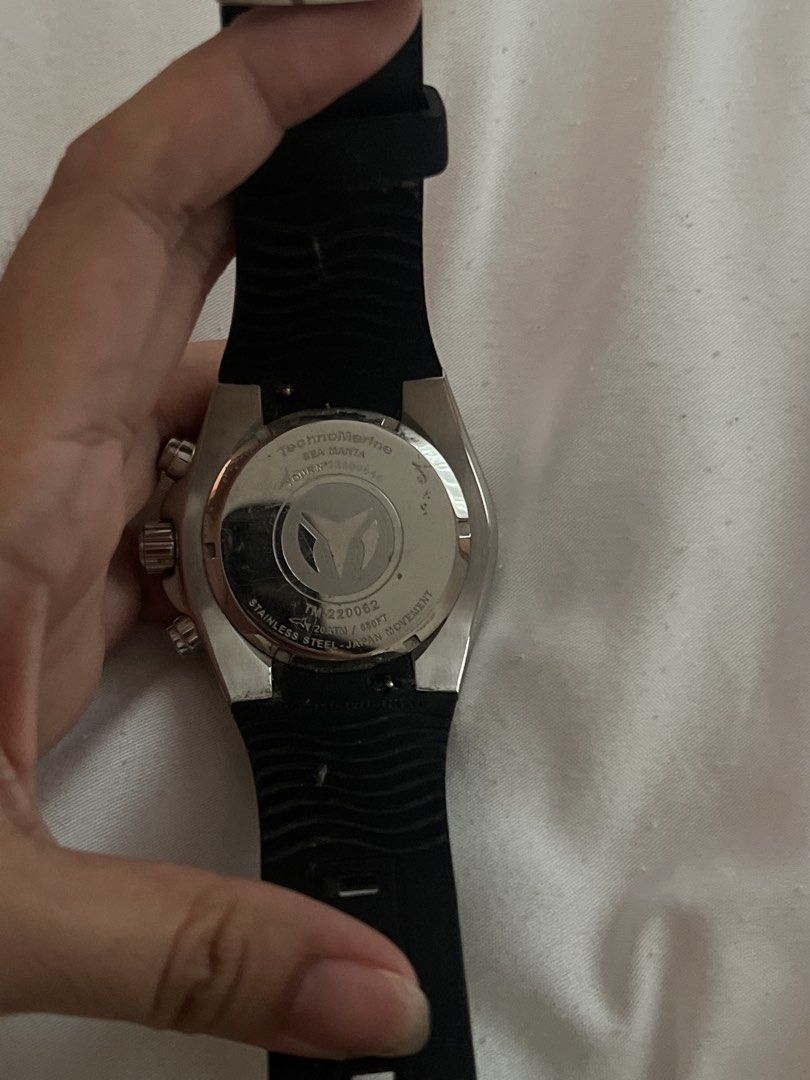 TechnoMarine Chronograph Stainless Steel Watch (Category: Men's Watches) located in Calamba. Submitted by cdcloset26 (Listing ID 1453335724, Image 2). Description: - TechnoMarine Watch (Model: TM-220062) - Chronograph Functionality - Stainless Steel Case - Black Rubber Strap - Water Resistant up to 200m - Ideal for Diving and Everyday Wear - Feel free to ask questions!.