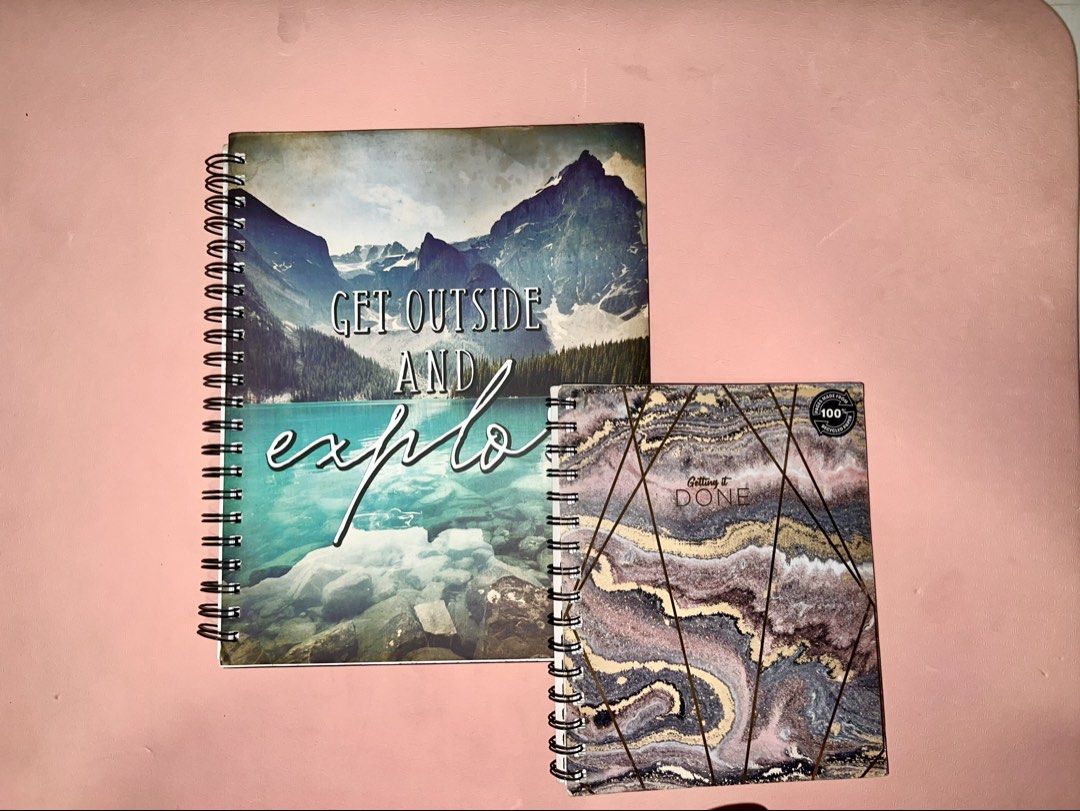 Typo Spiral Notebooks (Category: Stationery & School Supplies) located in Manila. Submitted by gwendolyn593211 (Listing ID 1453428356, Image 1). Description: Bundle price: 375 Get Out and Explore (bigger) - 275 - browning and bent edges with all pages complete Getting It Done (smaller) - 175 - some pages used and bent edges.