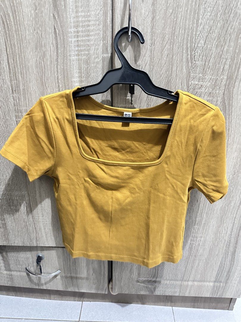 Uniqlo Yellow Square Neck Cropped Top (Category: Shirts) located in Makati City. Submitted by mccstro (Listing ID 1453362193, Image 1). Description: DECLUTTERING!! Preloved Uniqlo Top Medium Size Location: Makati.