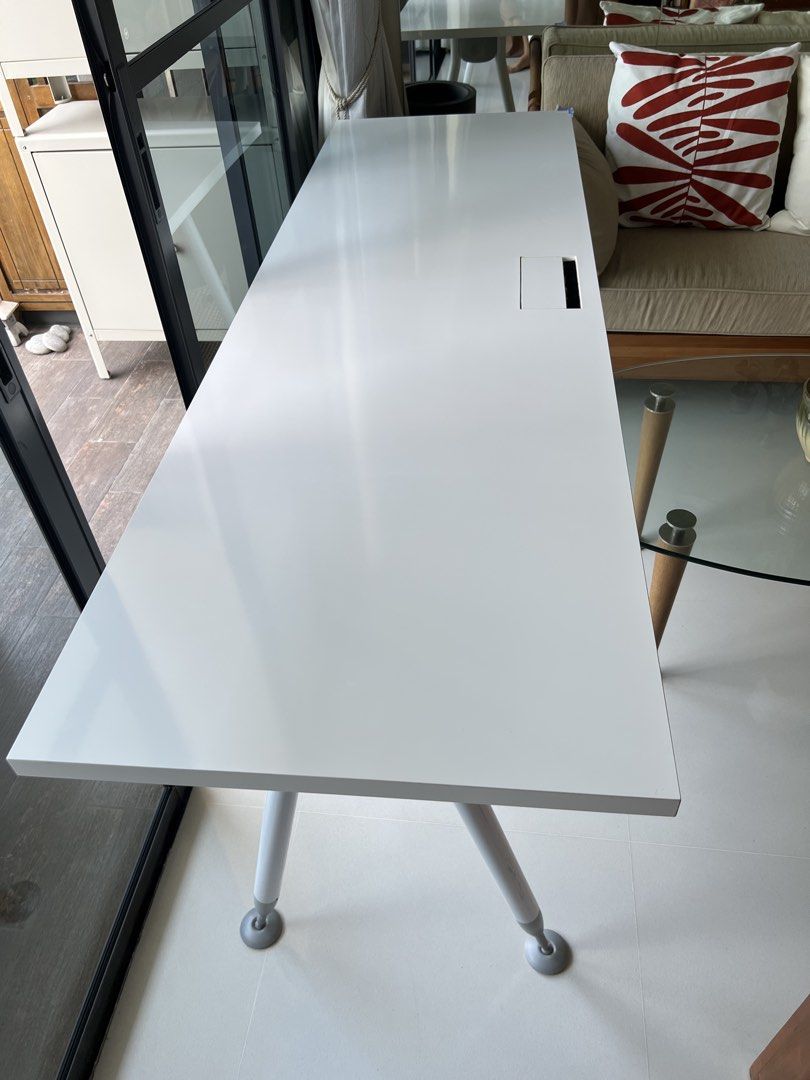 White study table (Category: Tables & Sets) located in Singapore. Submitted by ostensiblecuties (Listing ID 1453255608, Image 1). Description: 193cm (L) x 60cm (w) x 77cm (h).
