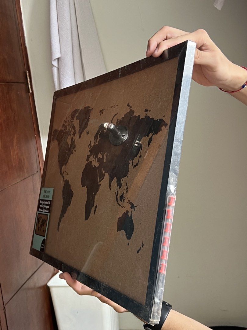 World Map Corkboard with Black Frame (Category: Frames & Pictures) located in Manila. Submitted by dropd3ad (Listing ID 1453276862, Image 2). Description: - World map corkboard - Ideal for travel planning or pinning photos - Comes with push pins - Ready to hang - Approximate dimensions: 24 x 16 inches - Perfect for home or office decor.