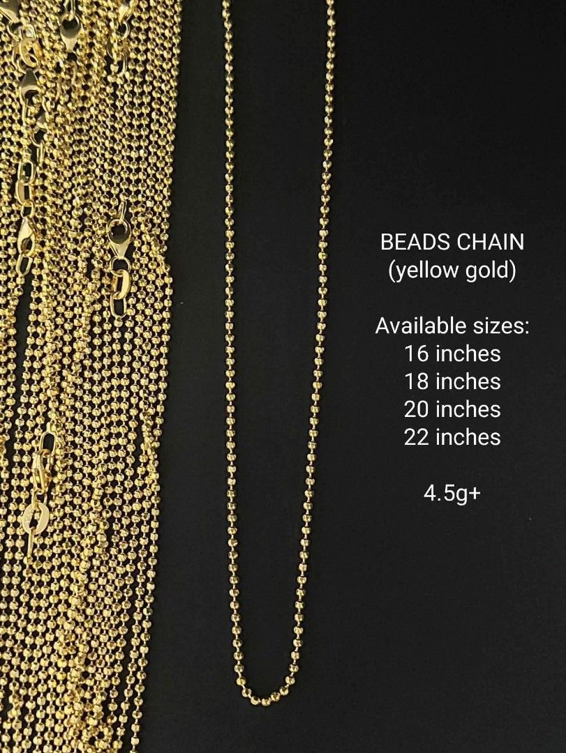 18k Saudi gold beads necklace (Category: Necklaces) located in Manila. Submitted by bhelgoldseller2ndaccount (Listing ID 1456674345, Image 1). Description: New!!✨New!!✨New!! Authentic 18k Saudi Golds 💯pawnable/naisasanla 💯with high appraisal rate 💯good investment 💯Direct supplier price 👉OPEN for resellers 🌺please take time to evaluate their actual sizes and grams 👉Best panggift for all occasions ✅ Sold per grams not per piece Kya lowest pr