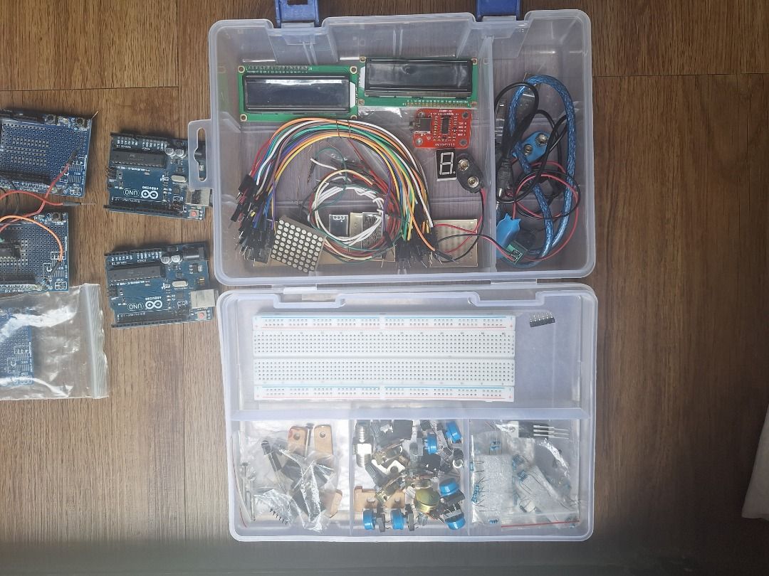 Arduino Uno Project Kit with Components and Shields (Category: Other Accessories) located in Santa Rosa. Submitted by samufm (Listing ID 1456631247, Image 2). Description: - Arduino Uno boards included - Assorted electronic components: breadboards, jumper wires, motors, servos, 7 segment, dot matrix displays, remote control, relays, mini solar panel (wattage unknown), etc. - TAKE ALL - untested parts, buy at your own risk - negotiable pero hard p