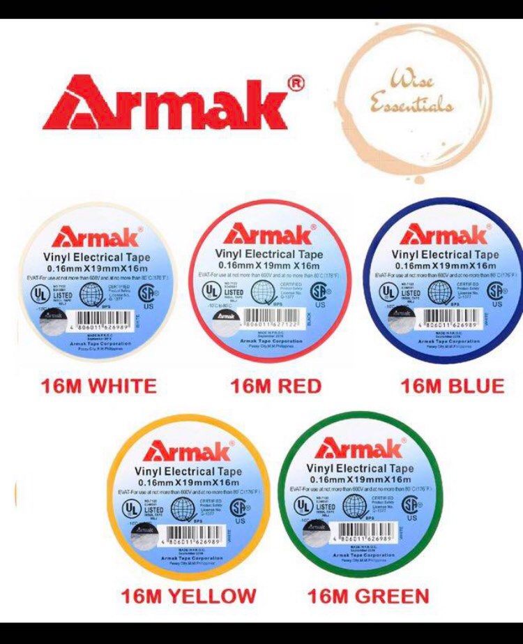 Armak Vinyl white Electrical Tape (Category: Construction & Building Materials) located in Marikina City. Submitted by theconstantdeclutterer (Listing ID 1456708936, Image 1). Description: - Brand: Armak - Type: Vinyl Electrical Tape - Length: 16 meters - Thickness: 0.16mm - Width: 19mm - Colors Available: White - Ideal for: Electrical work and repairs - Certifications: UL Listed. Order now! .